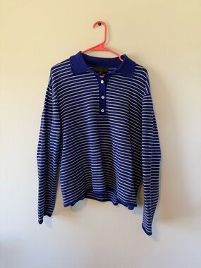 zara striped knit polo sweater blue